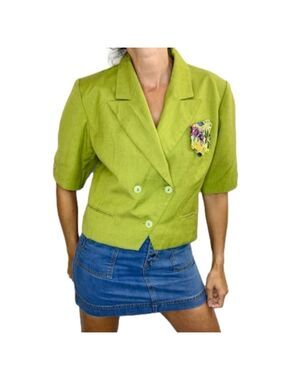 Vintage Prestige Paris green cropped double breasted short sleeve blazer